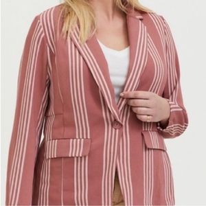 TORRID striped Boyfriend blazer in a blush pink & white one button size 2/2X